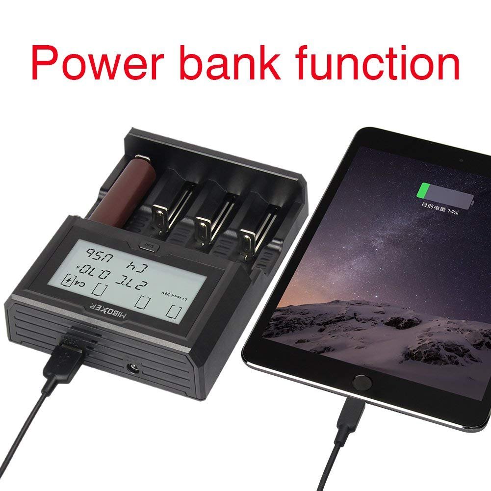 Miboxer C4-12 Smart Battery 18650 265650 Charger 4-Slot LCD Screen 3.0A/slot total 12A simultaneously for Li-ion/IMR/INR/ICR/Ni-MH/Ni-Cd rechargeable batteries