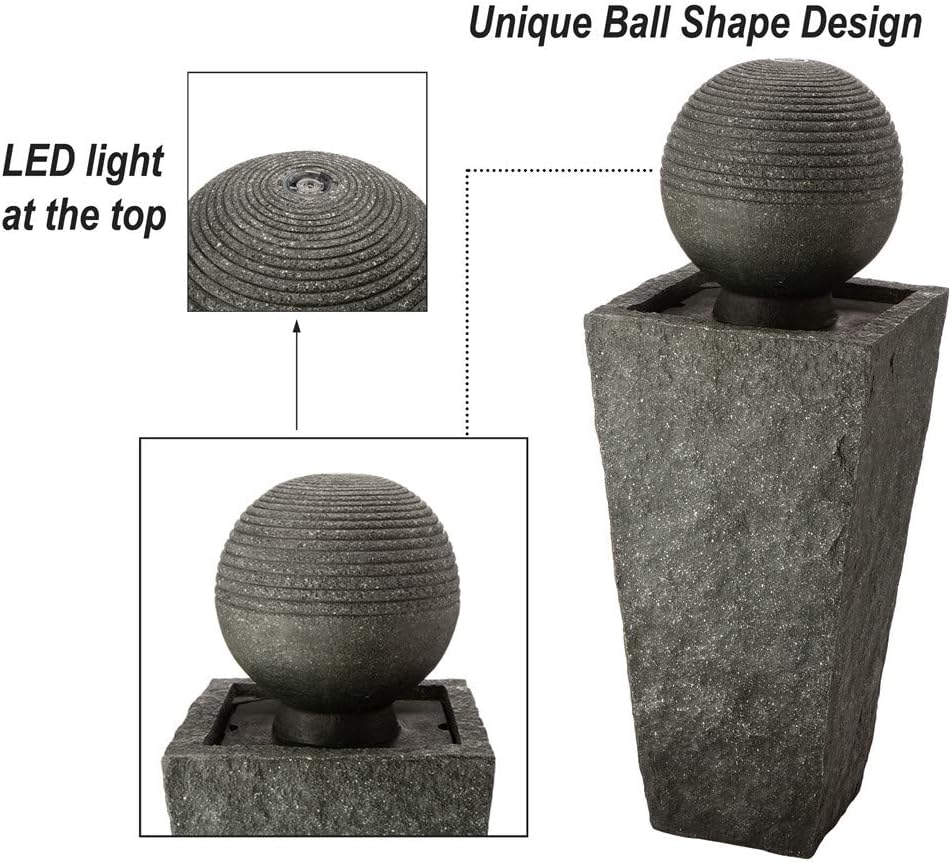 Glitzhome Patio Fountain Waterfall with LED Light Decorative Outdoor Fountain Pedestal Water Fountain with Submersible Pump Vintage Garden Waterfall Decor for Garden Patio Deck Porch, 31.69”H: Kitchen & Dining