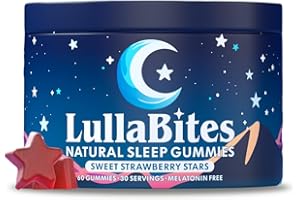 LullaBites - Natural Sleep Gummies - Made in USA - With 5-HTP, L-Theanine, Magnesium & Valerian Root - Melatonin Free - Vegan - Halal - Sugar, Gluten Free - Sweet Strawberry - 60 Gummies - 30 Servings