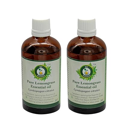 R V Essential Pure Lemongrass Essential Oil (100ml+100ml) Pack of Two- Cymbopogon Citratus
