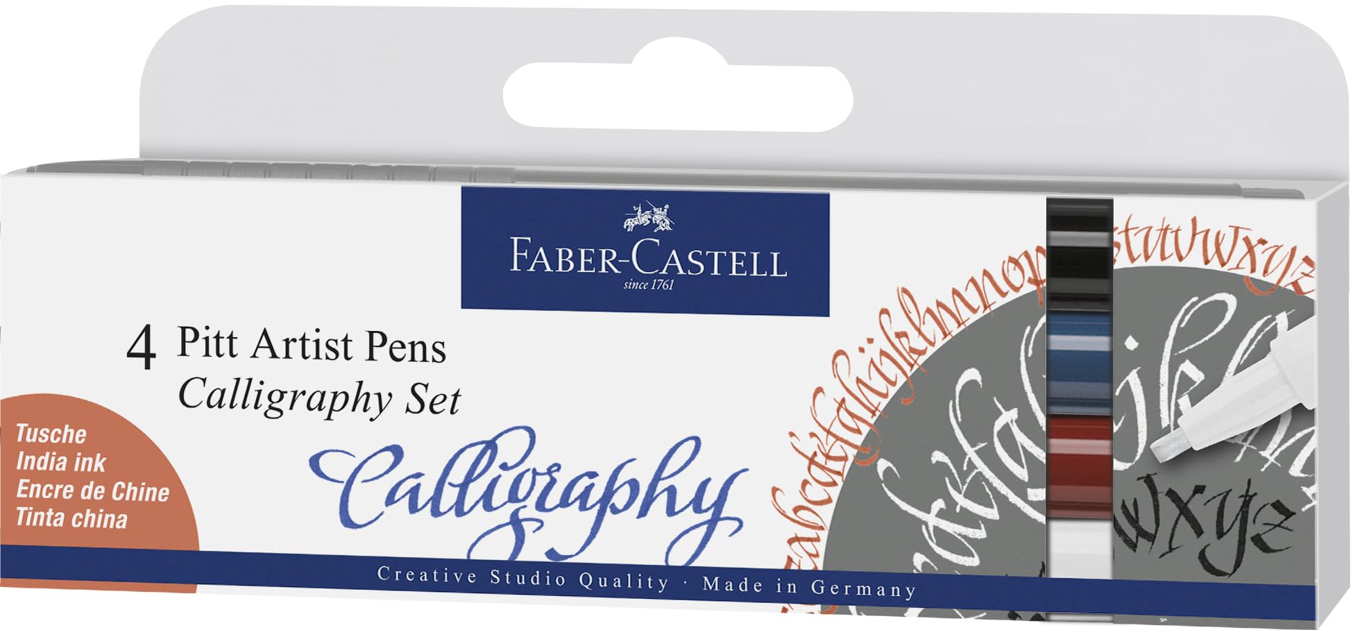 Faber-Castell Creative Studio Pitt Artist Pen Calligraphy India Ink Pen, Classic, Set Of 4, For Art, Craft, Drawing, Sketching, Home, School, University, Colouring