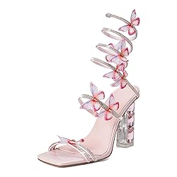 VOZTOLLS Strappy Heels for Women Rhinestone Crystal