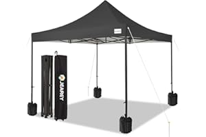 JEAREY Upgraded 10x10 Pop Up Canopy Tent, Heavy Duty Outdoor Canopy with Roller Bag,4 Sand Bags,Black