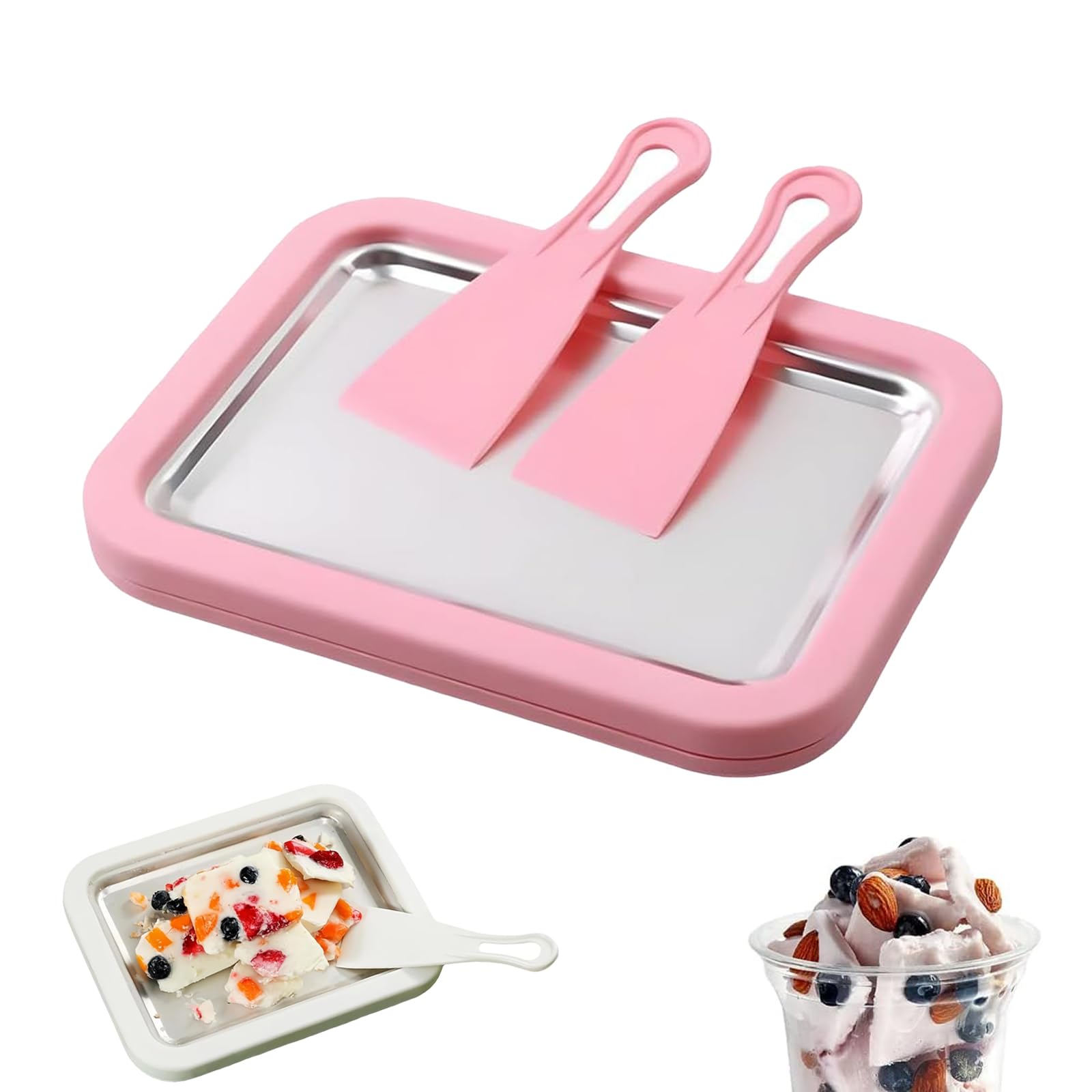 Photo 1 of Rolled Ice Cream Maker, At-Home Rolled Ice Cream Machine with Instant Freeze Tray & 2 Scrapers,DIY Fun Family Activity Instant Ice Cream Maker for Yogurt, Sorbet (Pink)