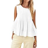 Cicy Bell Pleated Peplum Tank Tops for Women Summer Casual Sleeveless Womens Babydoll Blouse Flowy Cotton Shirt