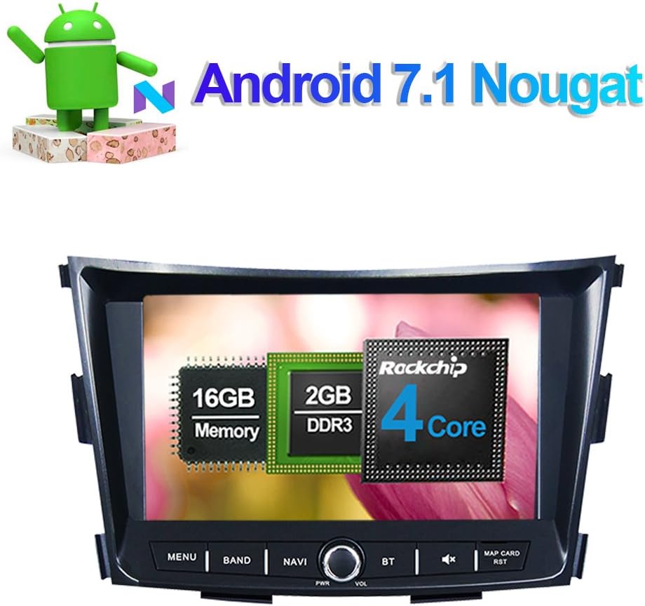 Flynavigo 8 Inch Android 7.1 Car Stereo Multimedia Player in Dash Car Radio Head Unit with Bluetooth GPS Navigation for SsangYong Tivoli 2015- Support FM AM Mirror Link WiFi 3G 1080P Video Camera in