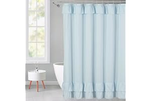 YOSTEV Light Blue Ruffle Shower Curtain Farmhouse Fabric Cloth Shower Curtains for Bathroom 72x72 Inches,Standard Size