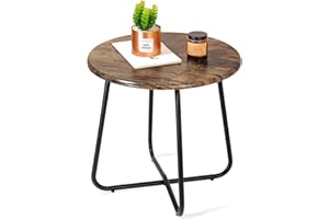 WDSHIYI Patio Outdoor Side Snack Table,Small Round Anti-Rust Metal Style for Garden Balcony, Yard,Living Room,Antique Brown