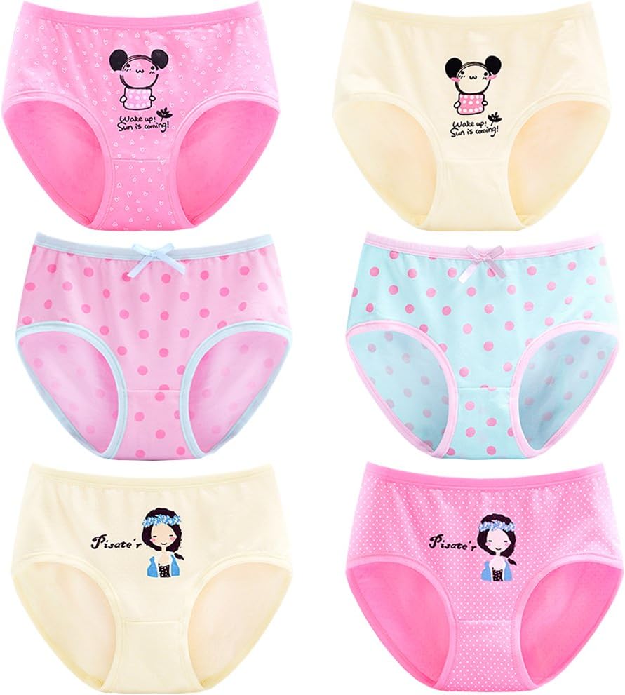 LeQeZe 6 Pack Little Girls Boyshorts Knicker Baby Girl Cotton Lovely Boxer Briefs Hipster Underwear Size 2-11 Years