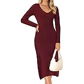 Allegra K Sweater Dress for Women's V Neck Long Sleeve Ribbed Knit Midi Dresses