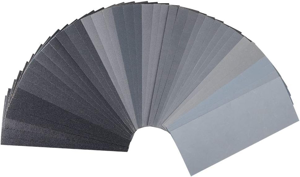 42 PCS Wet Dry Sandpaper 120 to 3000 Assorted Grit Sand paper, 9 x 3.6 Inch Assorted Grit Sandpaper for Wood Furniture Finishing, Metal Sanding and Automotive Polishing, Sander Sheets - - 