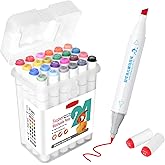 SAYEEC Washable Markers, 24 Colors Art Markers Set with Case, Fine Chisel Dual Tips Drawing Pens Water-Based Marker for Artist Adults Coloring Books Sketching Journaling Illustration Manga Comic