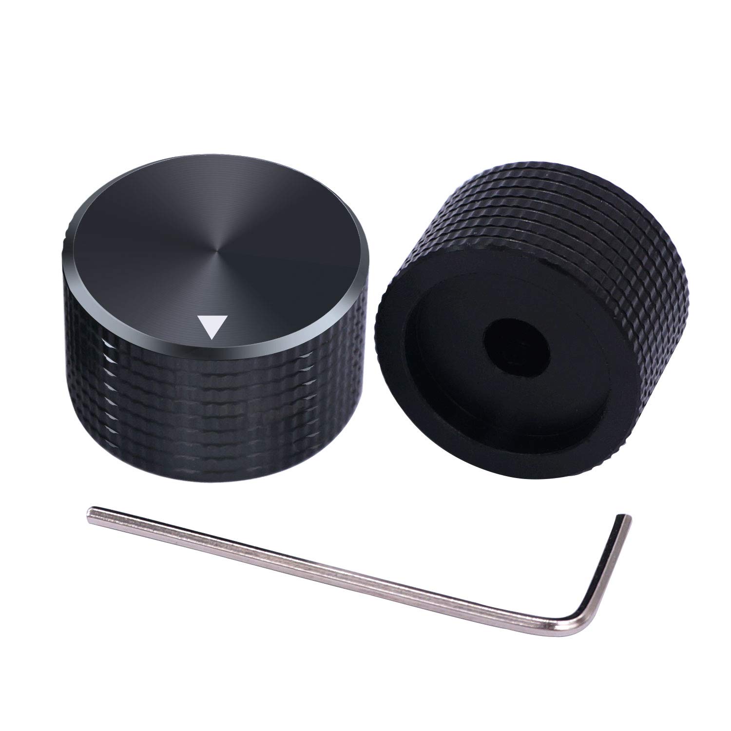 Taiss/ 2pcs Black Aluminum Rotary Electronic Control Potentiometer Knob For 6 mm Diameter Shaft, Volume Control Knob, Audio knob, Guitar Knob，Switch Knob, 25mm dia. x 15mm height