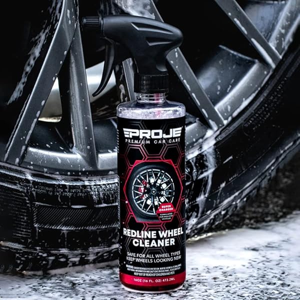 PROJE’ REDLINE WHEEL CLEANER – ALL IN ONE WHEEL & TIRE CLEANER – TOUGH ON BRAKE DUST & DIRT – REMOVES BROWNING – NON ACIDIC SAFE ON ALL RIM TYPES – 16 FL OZ