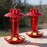Fchstaer Plastic Hummingbird Feeders for Outdoors Hanging, 2 Pack 10 OZ Red Humming Bird Feeder with 6 Feeding Ports and Perch, Built-in Ant Moat, Gifts for Women Garden Decor
