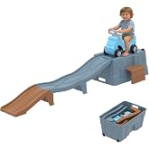 Toddler Up &amp; Down Roller Coaster with Storage Box, 3 Piece Track Ride On Toy for Kids 2+ Years, Indoor Outdoor Playset, Easy Assembly Compact Space Saving Design, Multicolor