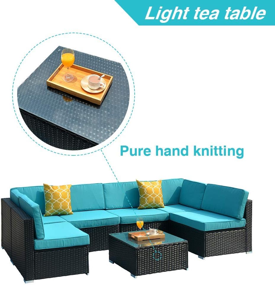 DKLGG 7 Pieces Patio Furniture, Outdoor Rattan Conversation Set, Blue : Garden & Outdoor