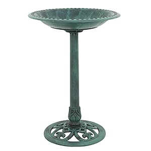 ZENY Birdbath 28" Height Pedestal Bird Bath Antique Outdoor Garden Decor Vintage Yard Art (Green)
