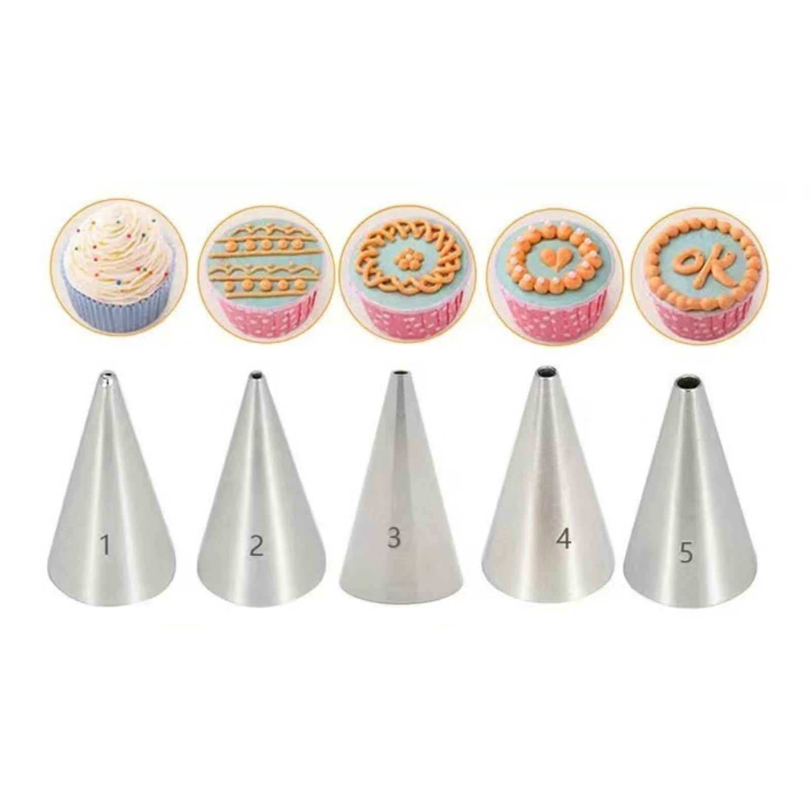 5 Pcs Writing Piping Nozzles Set (1, 2, 3, 4 & 5) Icing Nozzles, Piping Tips for Decorating Cookies, Pastries, Cakes, Cupcakes Compatible with Piping Bags