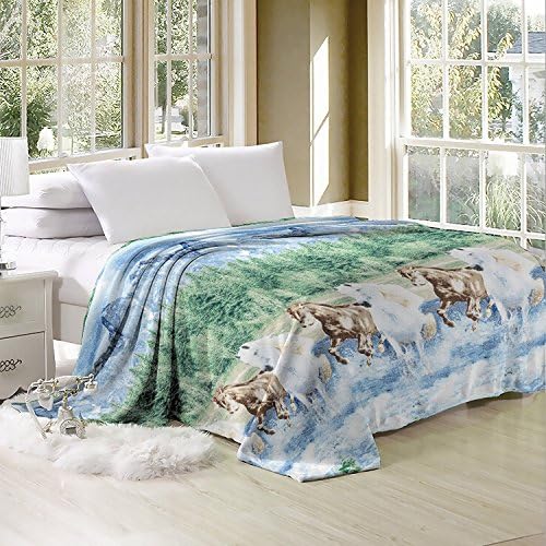 Soft Plush Coral Fleece Fuax Fur Flannel Throw/Blanket 79X89 Full/Queen (Wild Horse)