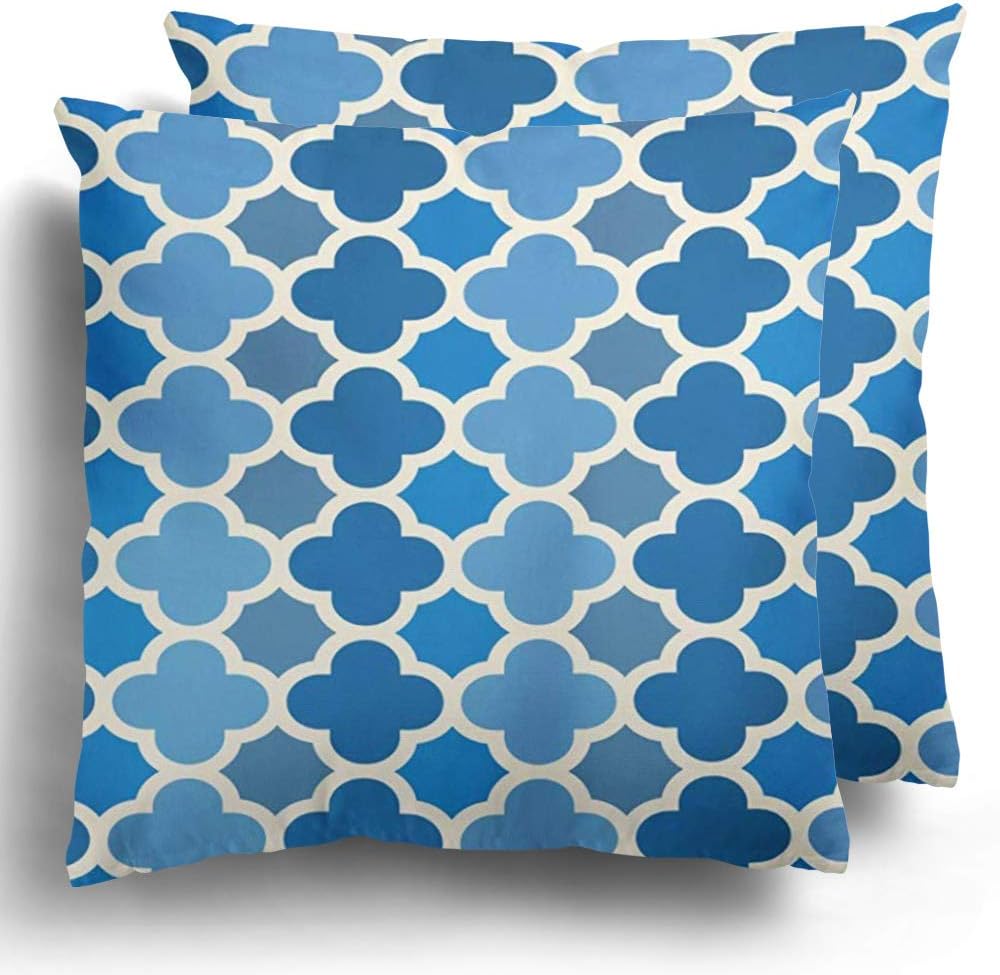 Throw Pillow Covers Pack of 2 Polyester Oriental Traditional Pattern Maroccan Mosaic Tiles Crosses and Stars Abstract Quatrefoil Figures Arabesque Cushion Case Couch Home Decorative 20 x 20 Inches