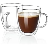 Sweese 414.101 Large Glass Coffee Mugs - 16 oz Double Walled Insulated Mugs with Handle, Perfect for Latte, Americano, Cappuc