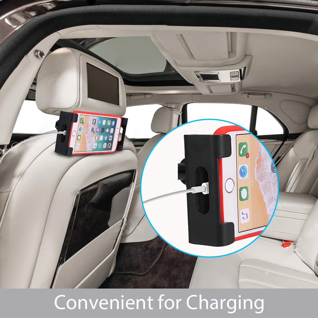 Car Headrest Mount Holder, Cookan 360° Free Rotation Tablet Holder Phone Stand Cradle Compatibility with iPad/iPhone/ Kindle Fire HD/Samsung Galaxy Tab/Note & Other 4.7\'\'-13\'\' Smartphones/Tablets