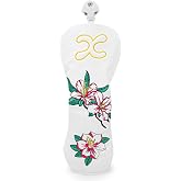 Golf Club Covers Azalea Embroidery Putter Headcover Driver Cover Fairway Wood Headcover Hybrid Cover Leather Mallet Putter Covers Blade with Magnetic Closure for Golf Gift, White