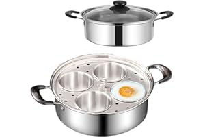 GOVNPJ Egg Poacher Pan, 4-Cup Stainless Steel Egg Poacher, Silver