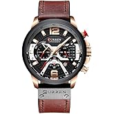 FANMIS Mens Luxury Watches Business Chronograph Dress Waterproof Leather Strap Analog Quartz Wrist Watch