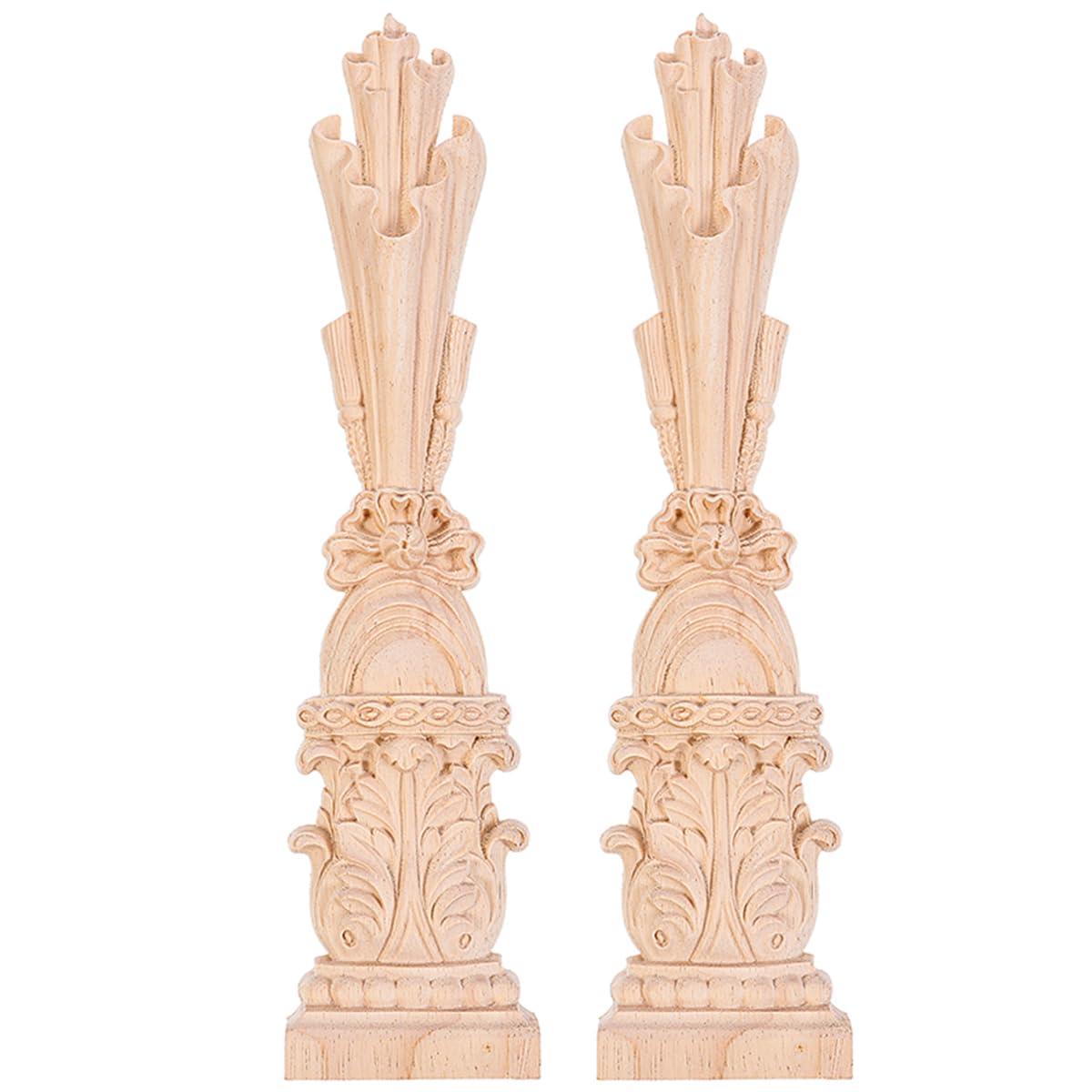 VILLCASE 2 Pack Carved Roman Column Wood Appliques Unpainted Decorative Trim for Cabinet Furniture Door and Wall Decor Diy Craft