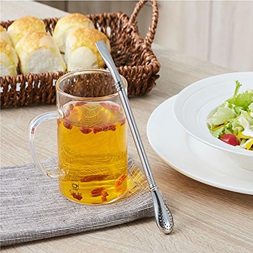 Stainless Steel Straws Drinking Straws for Kids, Coffee Straws Reusable Removable, Stainless Steel Straw Spoons Stirrer Tea Strainer, Creative Flower Tea Filter Washable ( 2 Bent Straws, 2 Brushes )