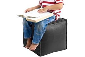 Footstool – Leather 40cm | Fillable Cube Foot Rest Storage Ottoman | Unpadded Floor Cushion Decorative Seat | Living Room Org