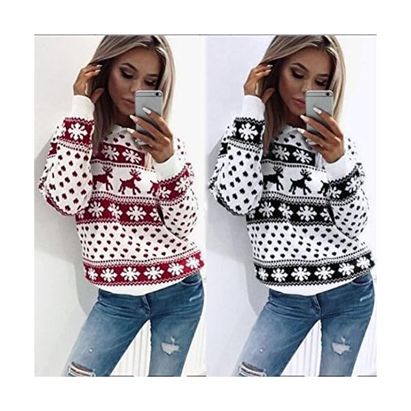 Christmas Floral Sweatshirt, Keepfit Women Reindeer Snowflake Blouse Top Sweater - Image 4