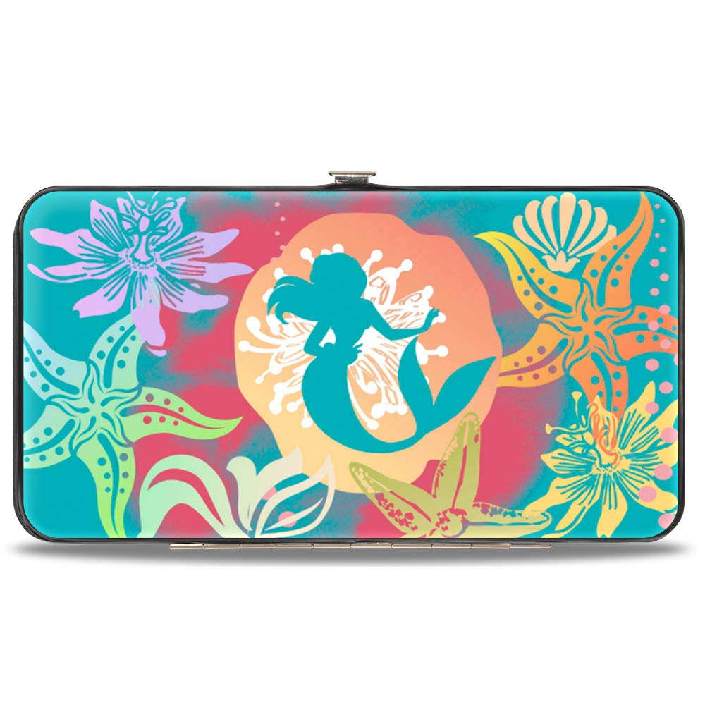 Buckle-Down Women's Hinge Wallet - Little Mermaid Ariel, 7" x 4", Multicolour, Faux Leather & Stainless Steel, 2 Billfolds, 4 Card Slots, Windowed ID Holder, Hinged