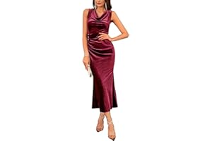 GRACE KARIN 2025 Velvet Wedding Guest Dresses for Women, Fall Formal Cocktail Maxi Dress, Cowl Neck Mermaid Evening Gown