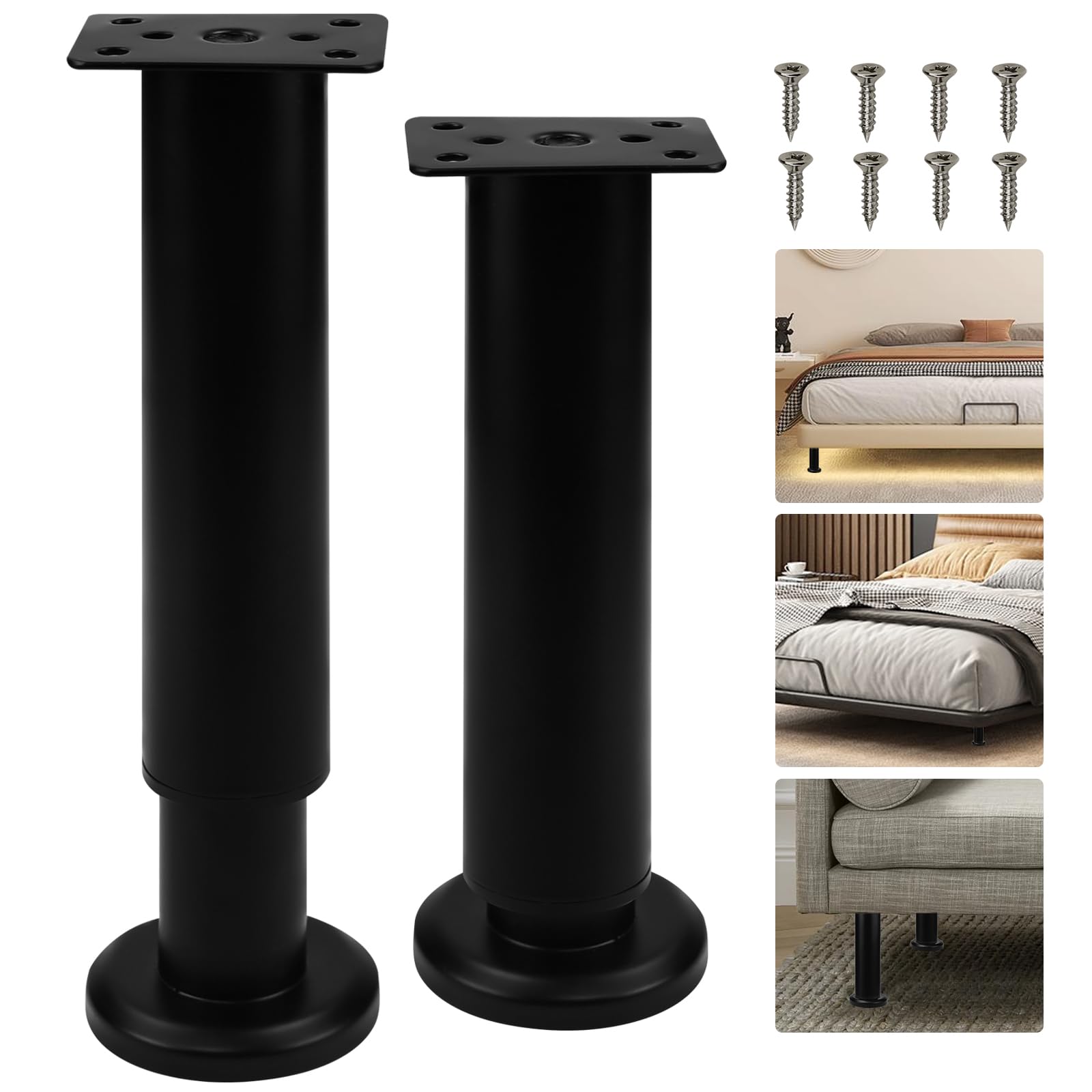 KITERI 18-30cm Adjustable Furniture Leg, 2 Pcs Metal Furniture Support Legs Retractable Heavy Duty Furniture Foot Sofa Support Feet Leg Replacement Black Bed Support Leg for Cupboard Table Desk
