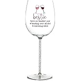 Pavilion Gift Company - Bestie - 17 oz Crystal Stemmed Wine Glass Wine Lover Wine Enthusiast Vineyard Elegant Silly Funny Bold Bestie Best Friend Friendship