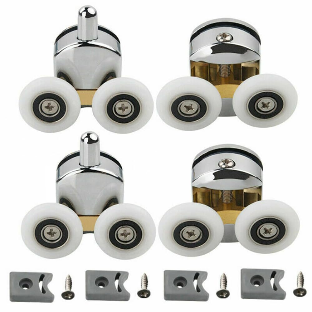 4Pcs Curved Shower Door Rollers, 23mm Replacement Sliding Shower Door Runners Wheels with Anti-Collision Block and Screws for 4-6mm Glass Doors Bathroom (2 Top & 2 Bottom)