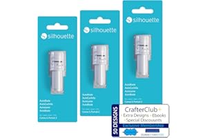 CRAFTERCUTS Silhouette Autoblade Pack of 3 Replacement Blades for Cameo 3 and Portrait 2- withCrafterClub+50 Free Designs
