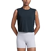 CRZ YOGA Cotton-Blend Workout Muscle Tank for Women Breathable Quick Dry High Neck Athletic Tops Casual Sleeveless Shirts