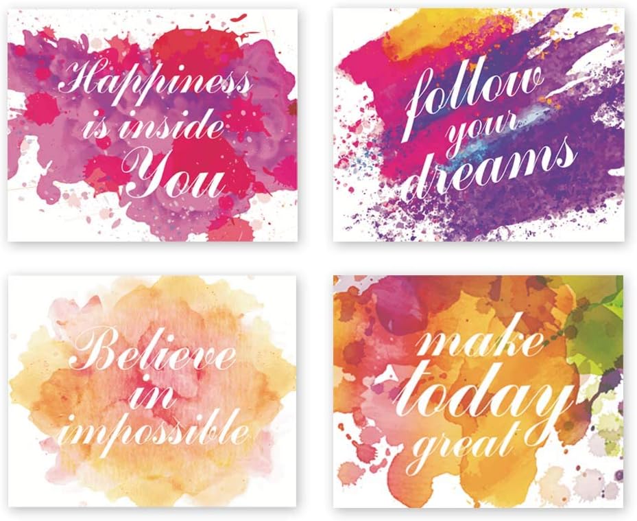 Motivational Typography Art Print Painting, Letterings&Signs Quote Cardstock Art Poster Inspirational Phrases Wall Art Decor (set of 4, 8’’ x 10’’,Unframed)