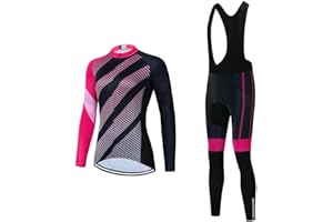 SUDU SUDO Women's Cycling Jersey Set Bike Shirt Long Sleeve Cycling Clothing Bicycle Bib Pants with Gel Padded