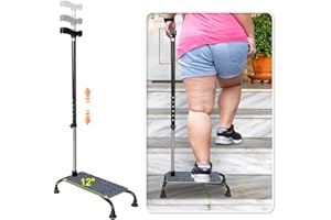 NEAUDE Stair Climbing Cane Lifts for Seniors Half Step Climbing Aid Walker Elevator Stairs Assist Elderly Standing Helper 4 Prong Large Base Quad Walking Sticks Adjustable Stability Balance Devices
