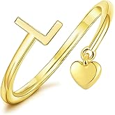 MYYOII Gold Initial Ring for Women Dainty Initial Heart Non Tarnish Gold Rings 14K Gold Plated Alphabet Letter Rings Open Statement Ring Adjustable Thumb Pinky Ring for Women