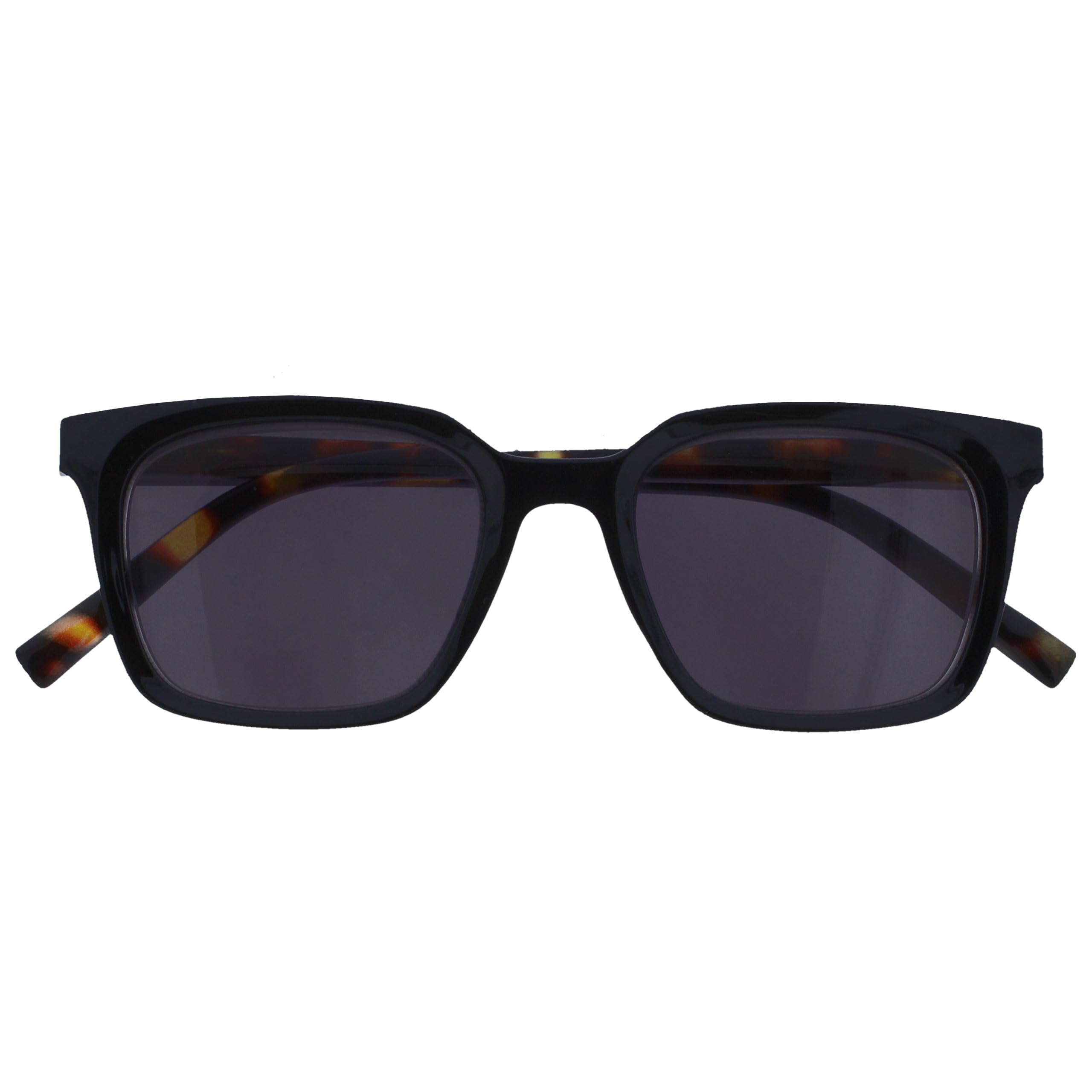 OPULIZE KOI Reading Sunglasses - Large Rectangular Frame - Tinted Lens UV400 - Black - Mens Womens - Spring Hinges - S50-1 - +2.50