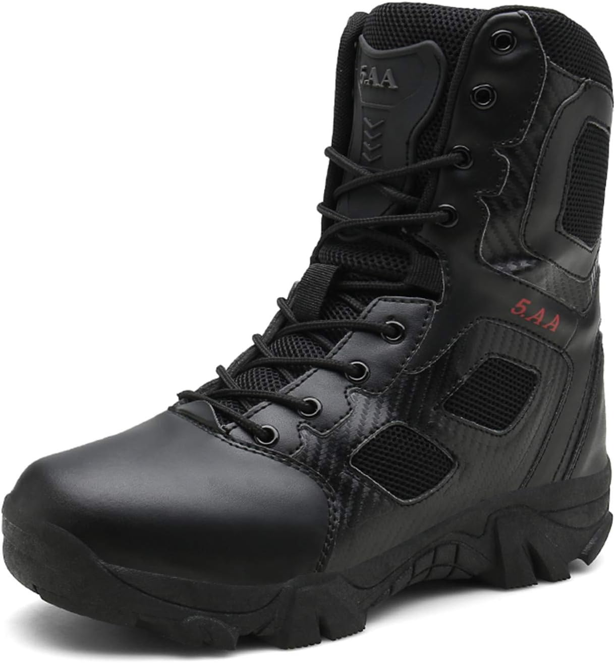 PULUSI Men Lightweight Leather Combat Hiking Army Shoes, Tactical Booties, Waterproof Military Ankle Boots