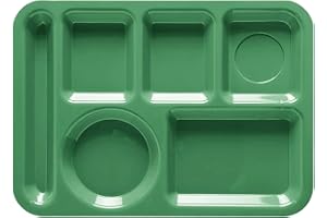 GET G.E.T. 6 Compartment School Cafeteria Tray, Left Handed, 10" x 14", Forrest Green (12 Pack)