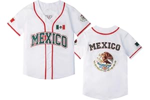 Wenhbeirg Youth Mexico Jersey #7 Blank Button Down Short Sleeve Stitched Boys' Baseball Shirts Kids Size XS-XL