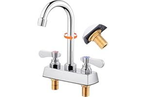 IVIGA Commercial Bar Sink Faucet 2 Hole,4 Inch Center Deck Mount Hand Sink Faucet,3.8″ Gooseneck Swivel Spout Bar Faucet,Brass Construction Chrome Polished with Dual Handles for Utility Laundry Kitchen